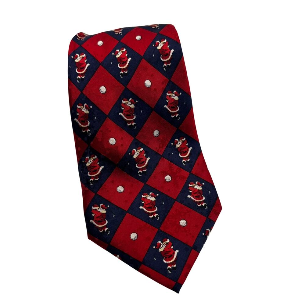 American Greetings Christmas Santa Claus Golfing Necktie Handmade 100% Silk Tie